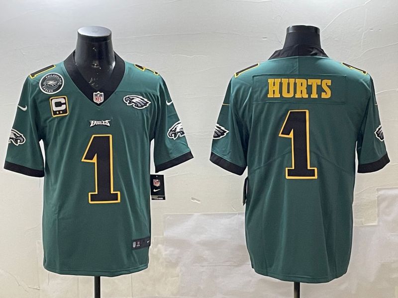 Men Philadelphia Eagles #1 Hurts Green gold 2025 Nike Vapor Limited NFL Jersey style 5